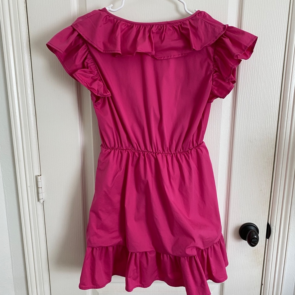 Hot Pink Ruffle Wrap-Style Mini Dress - Picture 2 of 2